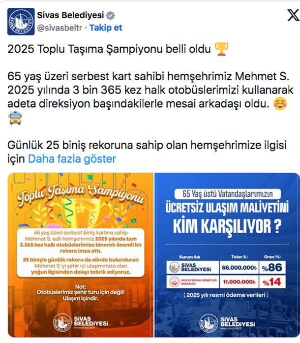 65 yaş üstü kartıyla 1 yılda 3 bin 365 kez otobüse bindi! Belediye kibarca uyardı - Resim: 0