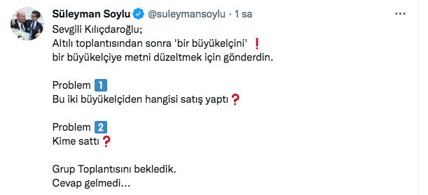 Bakan Süleyman Soylu'dan Kılıçdaroğlu'na: Bu iki büyükelçiden hangisi satış yaptı? - Resim: 0