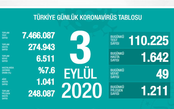 Türkiye'deki corona virüsü vaka ve ölü sayısında son durum (4 Eylül 2020) - Resim: 1