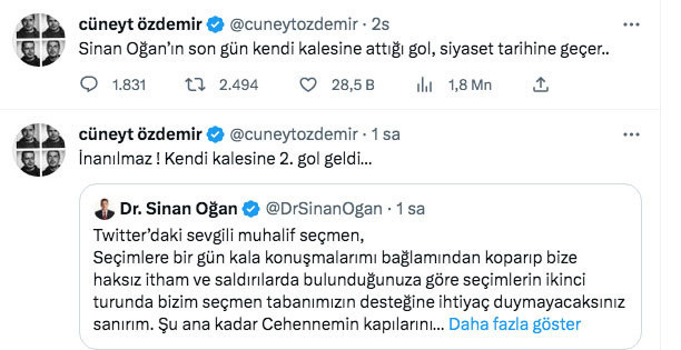 Sinan Oğan seçime son gün kala söyledi Cüneyt Özdemir 'İnanılmaz kendi kalesine 2. gol geldi' dedi - Resim: 0