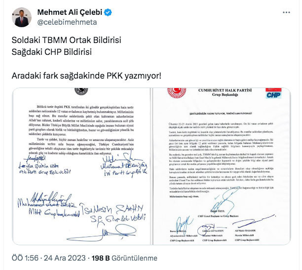 AK Partili Mehmet Ali Çelebi'den CHP'ye bildiri tepkisi: Aradaki fark sağdakinde PKK yazmıyor! - Resim: 0