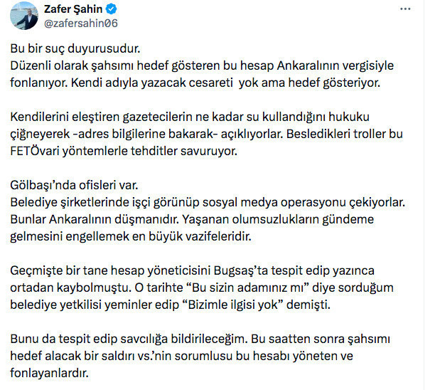 Zafer Şahin'den kendisini hedef gösteren hesap hakkında çarpıcı iddia - Resim: 0