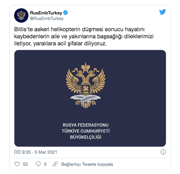 Rusya'nın Ankara Büyükelçiliği'nden Bitlis’teki helikopter kazasıyla ilgili taziye mesajı - Resim: 0
