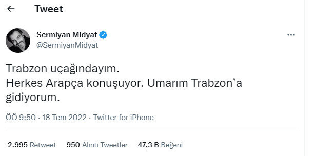 Sermiyan Midyat'ın uçakta yaptığı paylaşım olay oldu: Herkes Arapça konuşuyor - Resim: 0