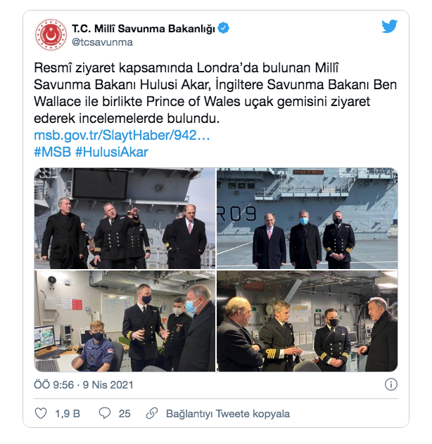 Milli Savunma Bakanı Hulusi Akar, İngiltere'de uçak gemisini inceledi - Resim: 0