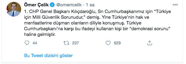 AK Partili Ömer Çelik'ten 'Erdoğan milli güvenlik sorunudur 'diyen Kılıçdaroğlu'na yanıt - Resim: 0