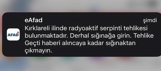 Kırklareli'yi panikleten AFAD mesajı! 'Sığınağa gidin' dendi valilik gerçeği açıkladı - Resim: 0