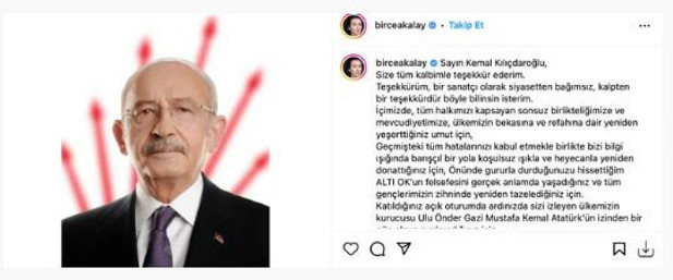 Kılıçdaroğlu seçimi kaybettikten sonra Birce Akalay: Teşekkür ederim - Resim: 0