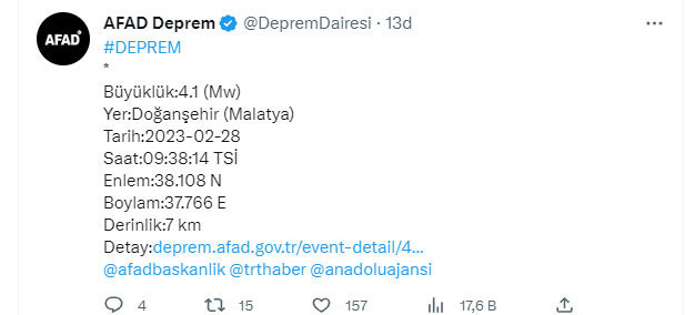 Malatya'da yeni deprem oldu! AFAD duyurdu şiddeti kaç? - Resim: 0