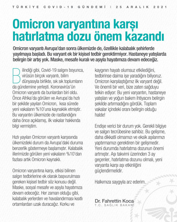 Fahrettin Koca: Yeni vakaların yüzde 10'undan fazlası Omicron kaynaklı - Resim: 0