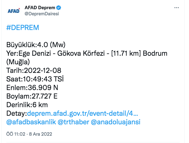 Deprem oldu AFAD orta şiddetteki depremin büyüklüğünü ve yerini açıkladı - Resim: 1