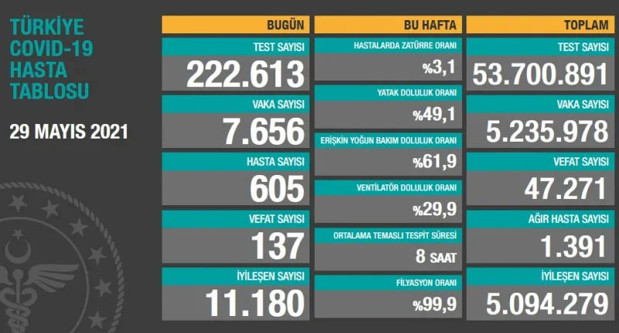 Türkiye 29 Mayıs 2021 koronavirüs vaka ve ölü sayısı! Sağlık Bakanlığı Kovid-19 tablosu - Resim: 0