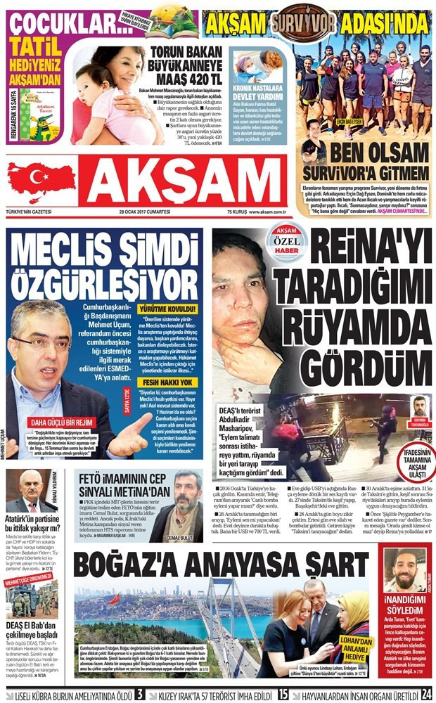 Gazete manşetleri Sözcü - Hürriyet - Habertürk 28 Ocak 2017 - Resim: 2