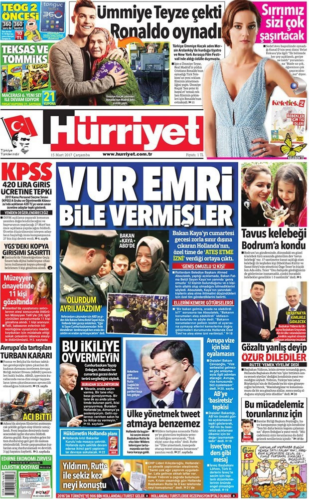 Gazete manşetleri Habertürk - Sözcü - Hürriyet 15 Mart 2017 - Resim: 3