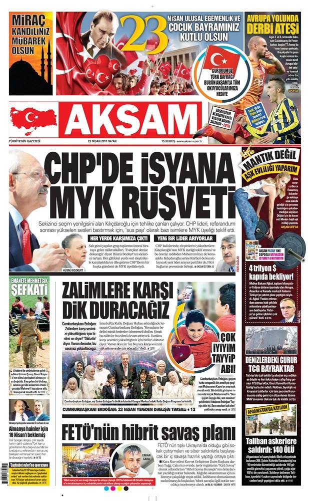 Gazete manşetleri Sözcü - Hürriyet - Habertürk 23 Nisan 2017 - Resim: 4