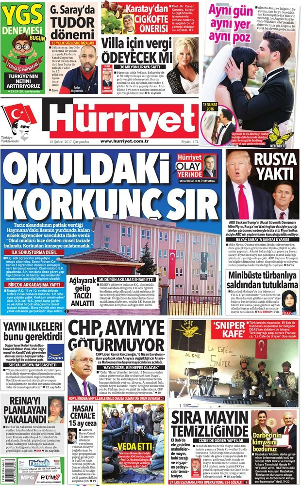 Gazete manşetleri 15 Şubat 2017 Hürriyet - Habertürk - Sözcü - Resim: 3