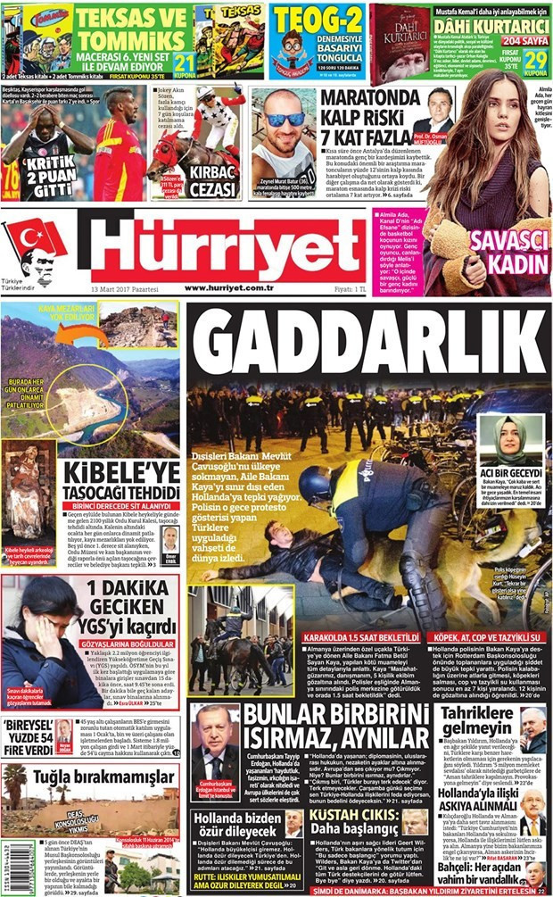 Gazete manşetleri Sözcü - Hürriyet - Habertürk 13 Mart 2017 - Resim: 3