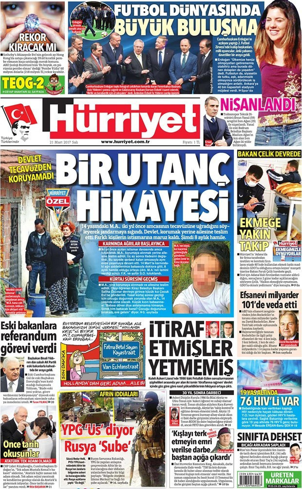 Gazete manşetleri Habertürk - Sözcü - Hürriyet 21 Mart 2017 - Resim: 1