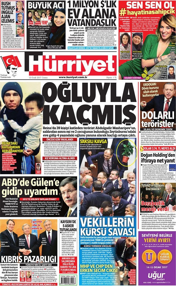 Gazete manşetleri 13 Ocak 2017 Hürriyet - Sözcü - Cumhuriyet ne yazdı? - Resim: 1