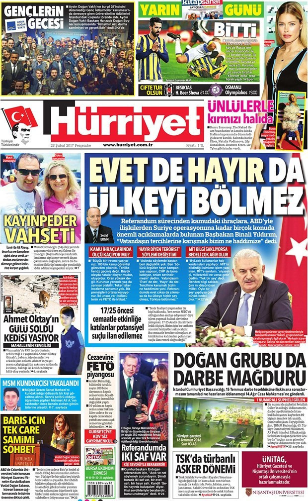 Gazete manşetleri 23 Şubat 2017 Sözcü - Hürriyet - Milliyet - Resim: 2