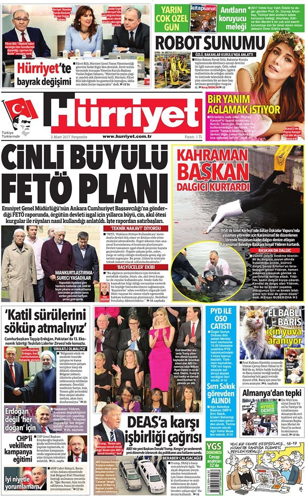 Gazete manşetleri Hürriyet - Sözcü - Vatan 2 Mart 2017 - Resim: 1