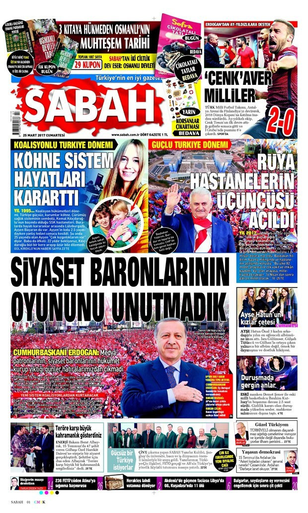 Gazete manşetleri Hürriyet - Sözcü - Milliyet 25 Mart 2017 - Resim: 3