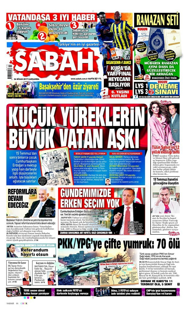 Gazete manşetleri Sözcü - Hürriyet - Milliyet 26 Nisan 2017 - Resim: 4