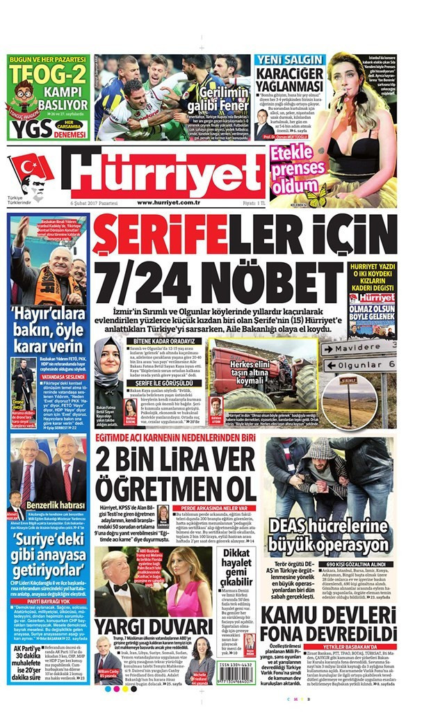 Gazete manşetleri Sözcü - Hürriyet - Habertürk 6 Şubat 2017 - Resim: 4
