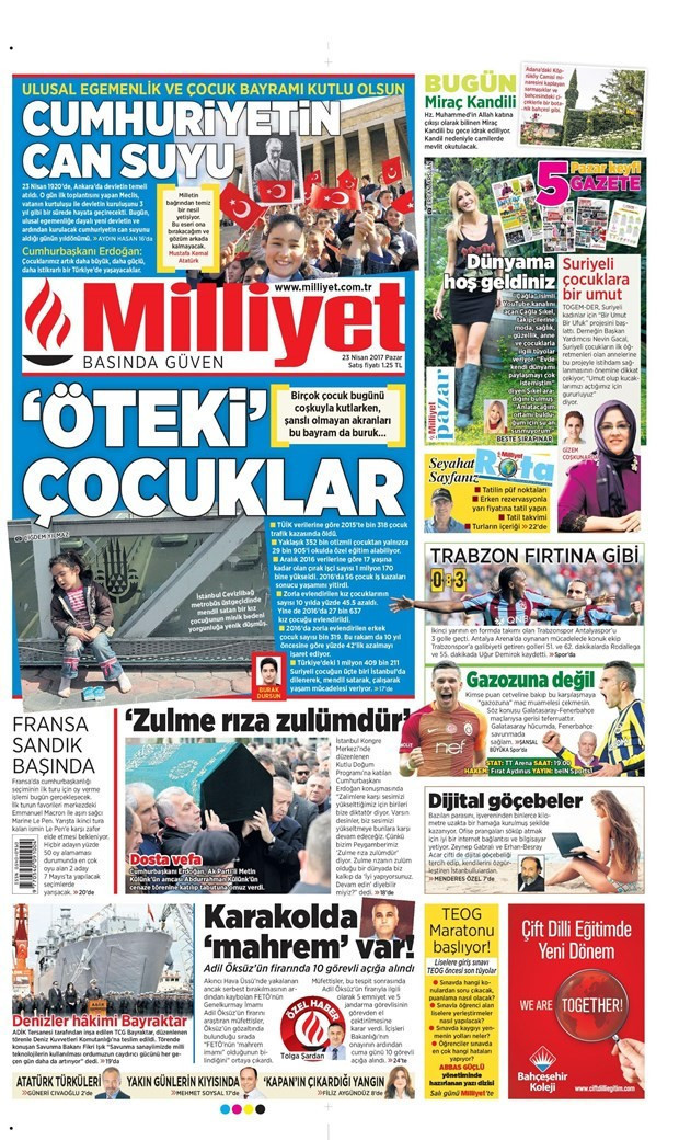 Gazete manşetleri Sözcü - Hürriyet - Habertürk 23 Nisan 2017 - Resim: 3