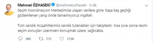 AK Partili Mehmet Özhaseki: Yarışı önde tamamlıyoruz - Resim: 0