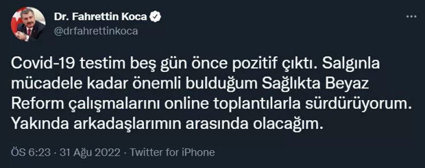 Sağlık Bakanı Fahrettin Koca koronavirüse yakalandı - Resim: 0