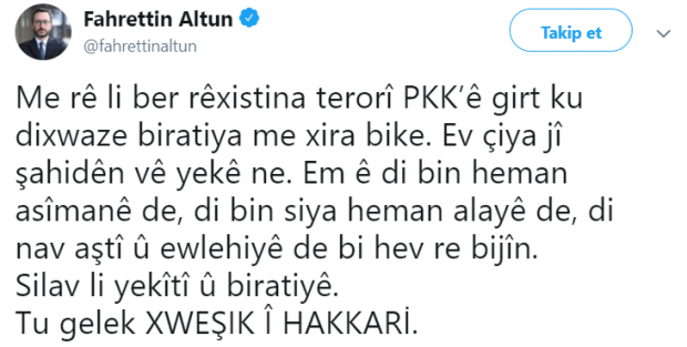 Fahrettin Altun'dan Kürtçe 'kardeşlik ve birlik' mesajı - Resim: 0
