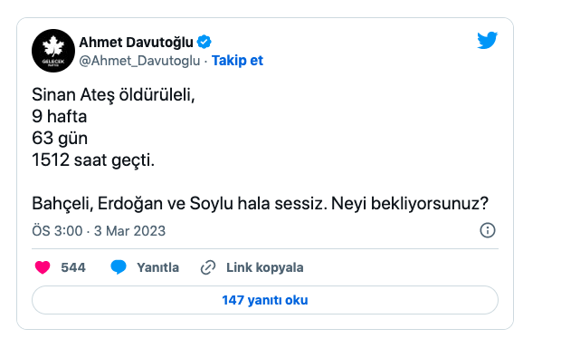 Ahmet Davutoğlu'ndan Sinan Ateş isyanı! 63 gün geçti daha neyi bekliyorsunuz? - Resim: 0