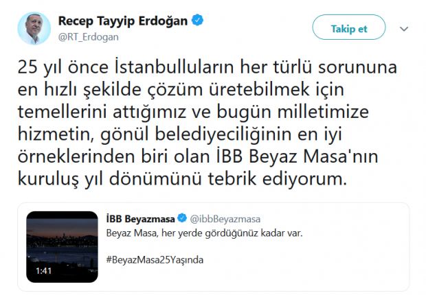 Erdoğan'dan İBB'ye Twitter'dan kutlama - Resim: 0