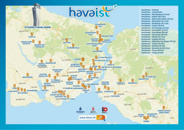 havaist seferleri, havaist nereden kalkıyor durakları