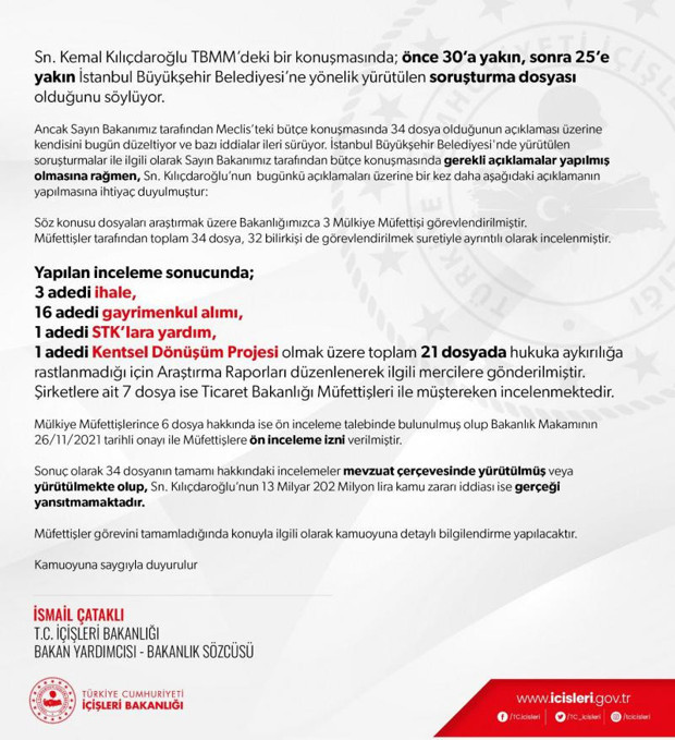İçişleri'nden Kılıçdaroğlu'na İBB yanıtı: Gündemi iyi takip etmiyor - Resim: 0