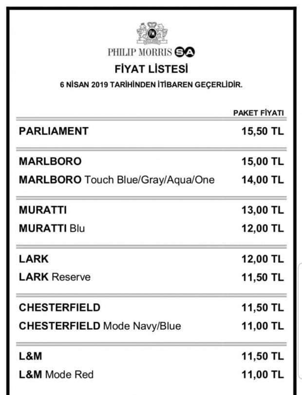 Sigara fiyatları güncel pmaktif fiyat listesi-2019 - Resim: 0