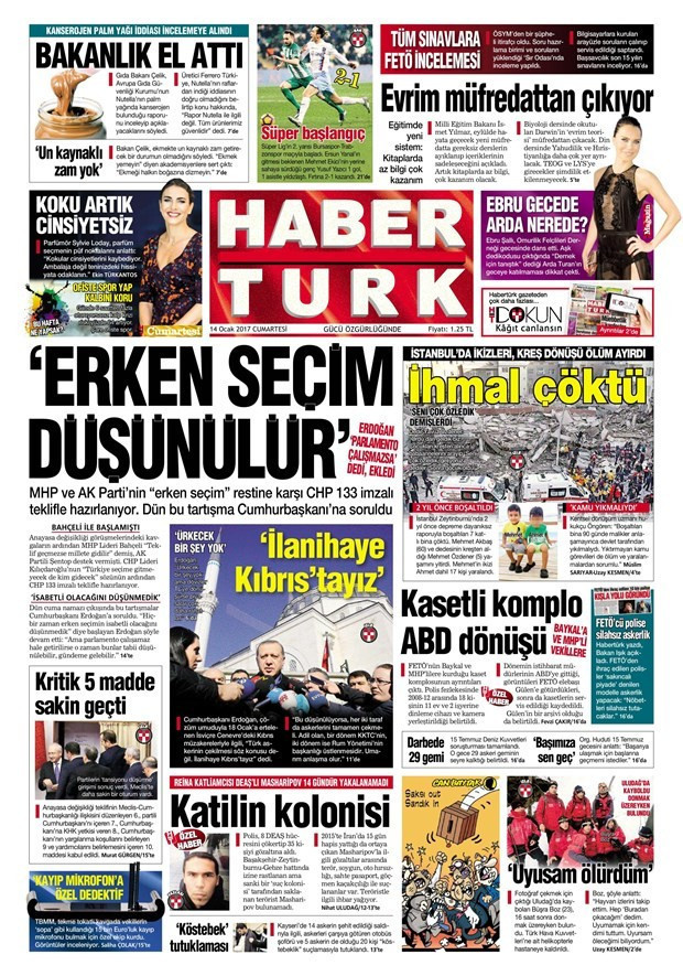Gazete manşetleri 14 Ocak 2017 Hürriyet - Sözcü - Cumhuriyet ne yazdı? - Resim: 1