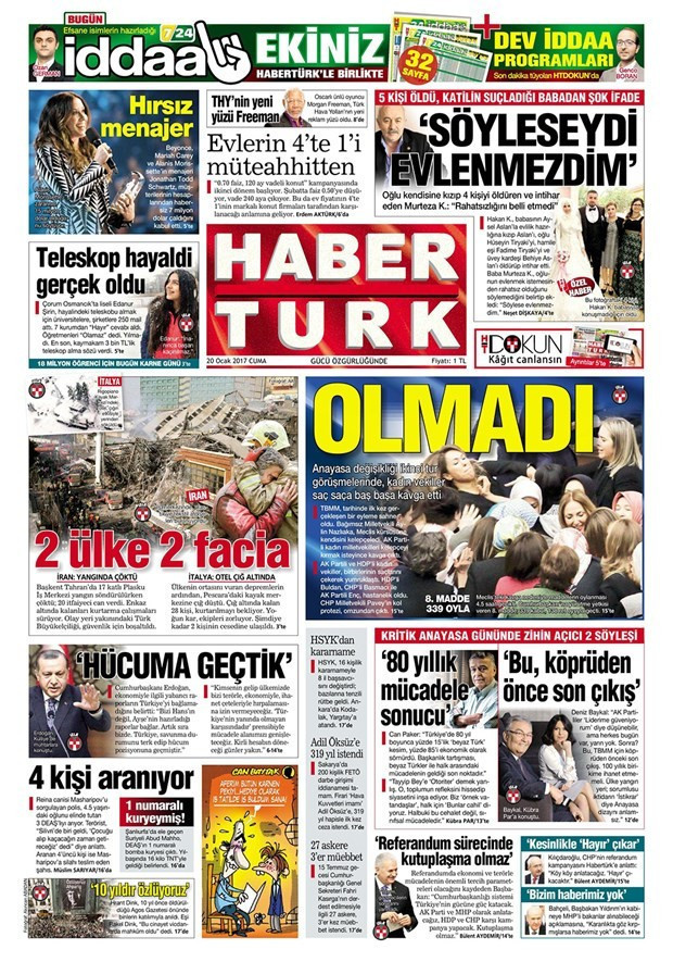 Gazete manşetleri 20 Ocak 2017 Sözcü - Hürriyet - Cumhuriyet ne yazdı? - Resim: 2