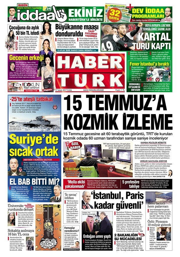 Gazete manşetleri 17 Şubat 2017 Sözcü - Hürriyet - Aydınlık - Resim: 2