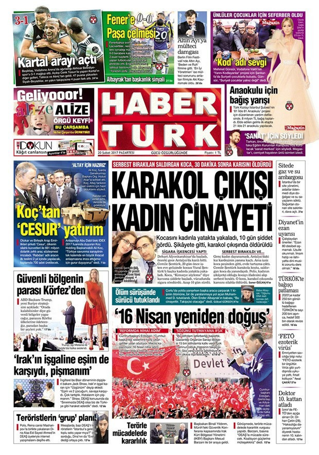 Gazete manşetleri 20 Şubat 2017 Sözcü - Milliyet - Habertürk - Resim: 3