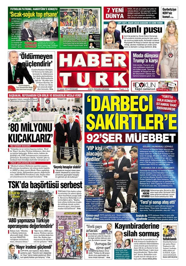 Gazete manşetleri 23 Şubat 2017 Sözcü - Hürriyet - Milliyet - Resim: 3