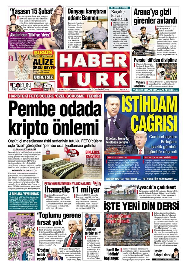 Gazete manşetleri Sözcü - Hürriyet - Habertürk 8 Şubat 2017 - Resim: 3