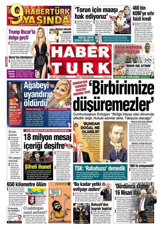 Gazete manşetleri Vatan - Sözcü - Habertürk 1 Mart 2017 - Resim: 4