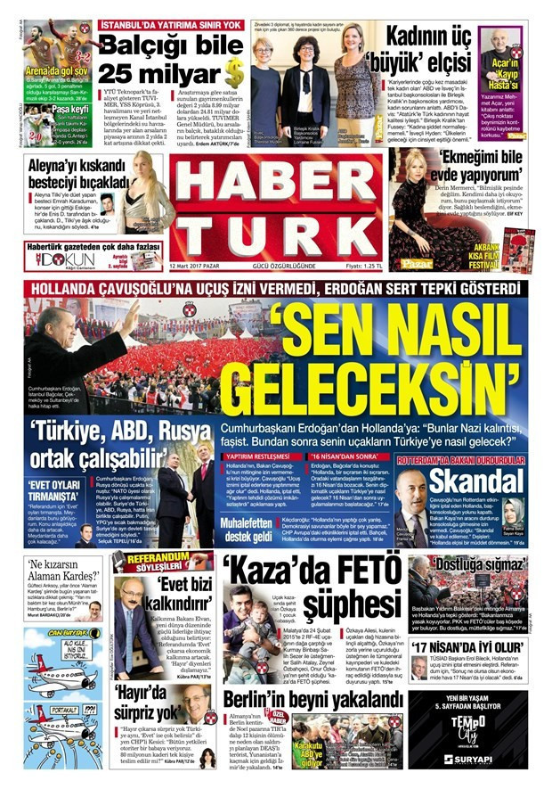 Gazete manşetleri Star - Hürriyet - Habertürk 12 Mart 2017 - Resim: 1