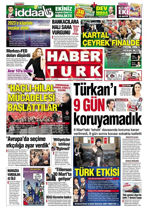 Gazete manşetleri Sözcü - Hürriyet - Habertürk 17 Mart 2017 - Resim: 3