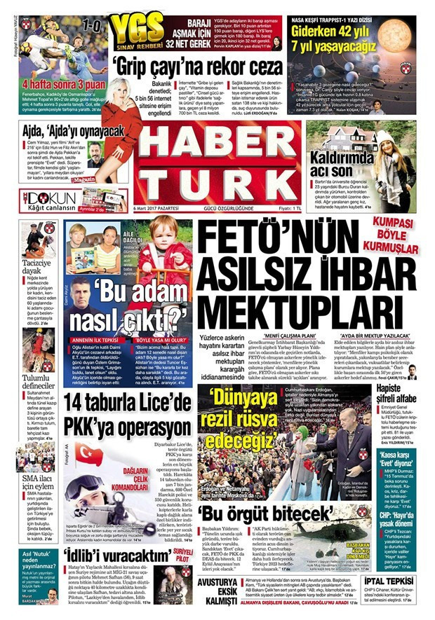 Gazete manşetleri Hürriyet - Habertürk - Sözcü 6 Mart 2017 - Resim: 4