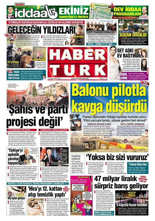 Gazete manşetleri Sözcü - Hürriyet - Sabah 11 Nisan 2017 - Resim: 2