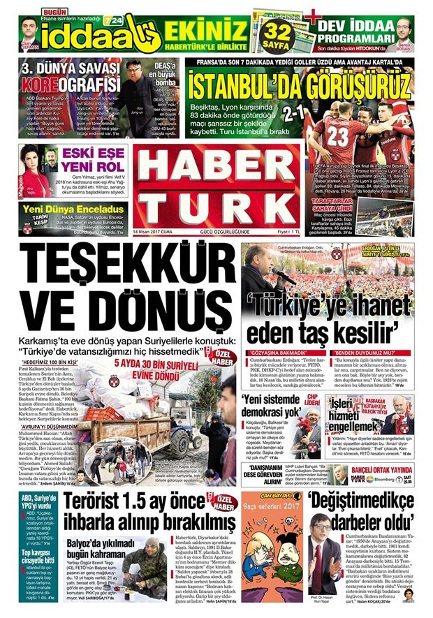 Gazete manşetleri Milliyet - Sözcü - Habertürk 14 Nisan 2017 - Resim: 2