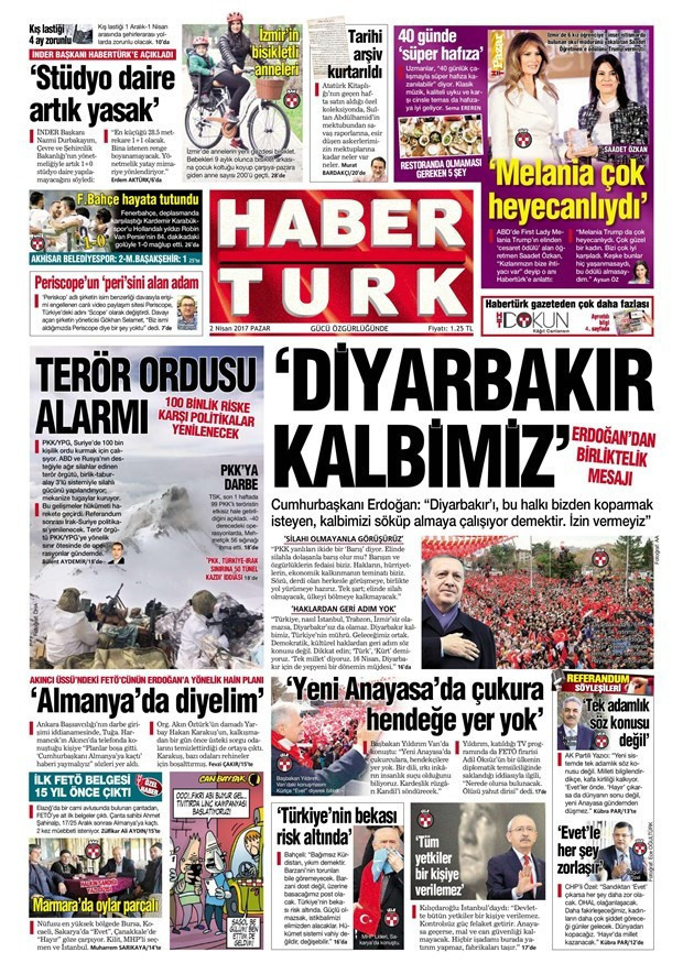 Gazete manşetleri Milliyet - Hürriyet - Sözcü 2 Nisan 2017 - Resim: 1
